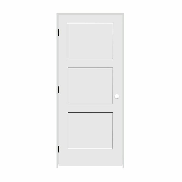 Codel Doors 32" x 80" x 1-3/8" Primed 3-Panel Equal Panel Interior Shaker 4-9/16" RH Prehung Door w/Black Hinges 2868pri8433RH1D4916